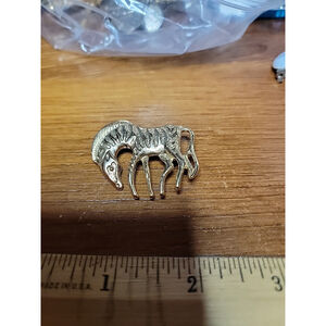 Vintage Gold Tone Alloy Modernist Animal Zebra Brooch Pin Costume Jewelry